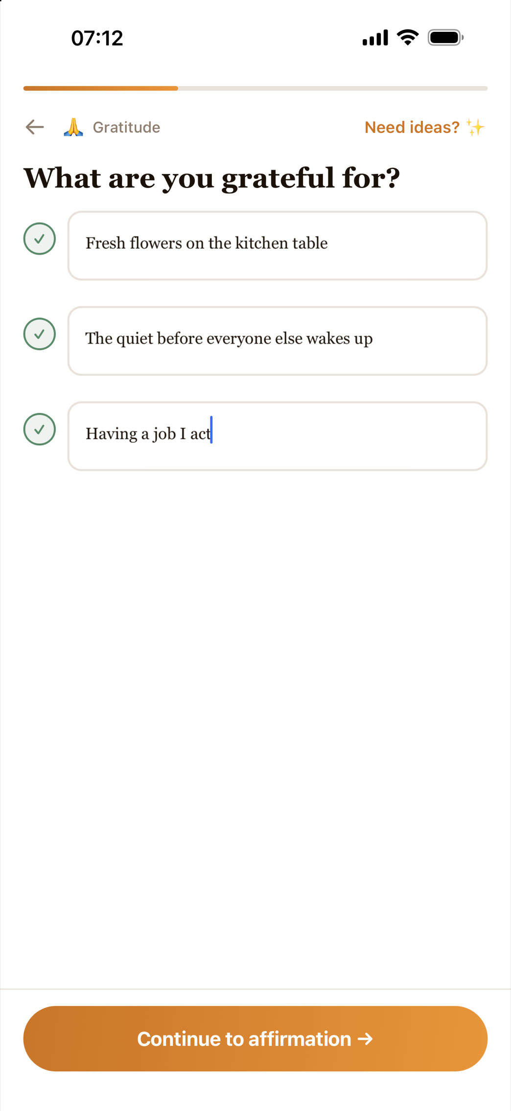 Writing three things you are grateful for in Kindwake